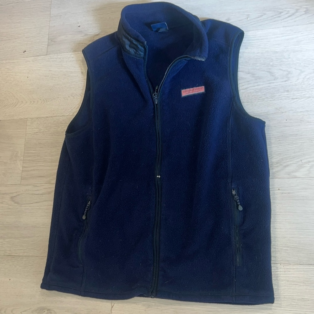 Vineyard Vines Mens Navy Blue Full-Zip Fleece Vest With Zippered Pockets Size M
